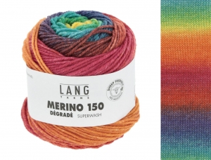 Lang Yarns Merino 150 Dégradé - Pelote de 50 gr - Coloris 0008 Arc En Ciel