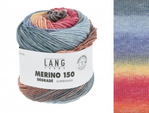 Lang Yarns Merino 150 Dégradé - Pelote de 50 gr - Coloris 0010 Bleu Clair/Jaune/Orange