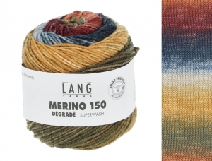Lang Yarns Merino 150 Dégradé - Pelote de 50 gr - Coloris 0011 Bleu/Orange/Brique