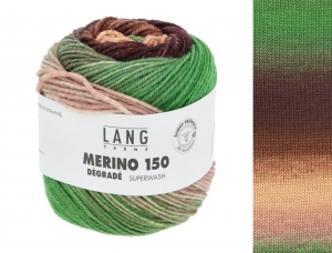 Lang Yarns Merino 150 Dégradé - Pelote de 50 gr - Coloris 0012 Vert/Bordeaux/Saumon