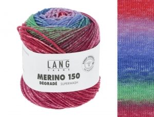 Lang Yarns Merino 150 Dégradé - Pelote de 50 gr - Coloris 0013 Bleu/Pink/Rouge