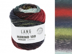 Lang Yarns Merino 150 Dégradé - Pelote de 50 gr - Coloris 0014 Menthe/Bordeaux/Bleu