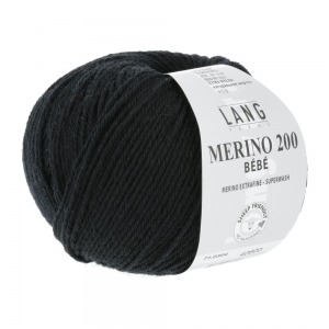 Lang Yarns Merino 200 Bébé - Pelote de 50 gr - Coloris 0304 Noir