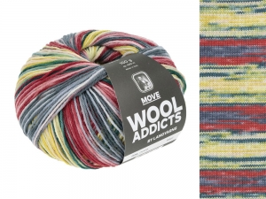 WoolAddicts by Lang Yarns Move - Pelote de 100 gr - Coloris 0006 Anthracite/Red/Green/Yellow