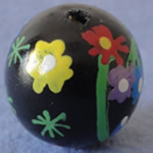 Perle en bois 23 mm - Noir avec Fleurs