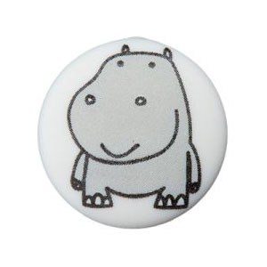 Bouton avec dessin d'hippopotame 15 mm - Blanc