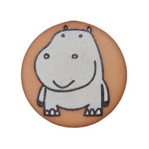 Bouton avec dessin d'hippopotame 15 mm - Marron clair