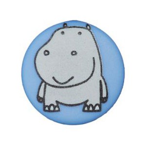 Bouton avec dessin d'hippopotame 15 mm - Bleu