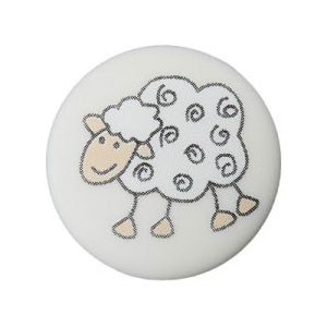 Bouton avec dessin de mouton 15 mm - Blanc
