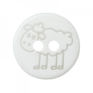 Bouton rond dessin de mouton 15 mm - Blanc