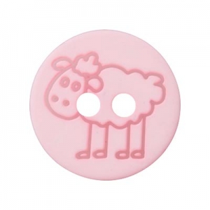 Bouton rond dessin de mouton 15 mm - Rose