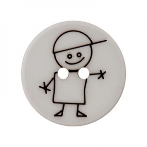 Bouton rond motif garçon 15 mm - Gris