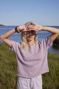 2590-008 Modèle Christine Pull à manches courtes top down en Lang Yarns Cotton Tweed