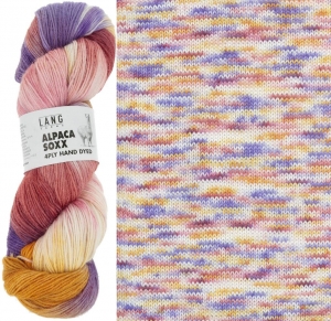 Lang Yarns Alpaca Soxx 4 fils Hand Dyed - Echeveau de 100 gr - Coloris 0001 Violet/Rouge/Jaune