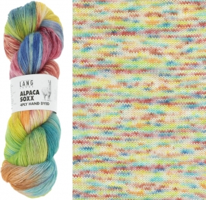 Lang Yarns Alpaca Soxx 4 fils Hand Dyed - Echeveau de 100 gr - Coloris 0002 Turquoise/Jaune/Rouge