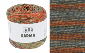Lang Yarns Karma - Pelote de 100 gr - Coloris 0007 Marron/Orange/Olive