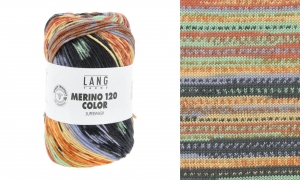 Lang Yarns Merino 120 Color - Pelote de 100 gr - Coloris 0008 Mint/Maïs/Lilas/Orange