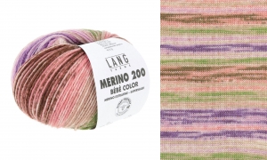 Lang Yarns Merino 200 Bebe Color - Pelote de 50 gr - Coloris 0602 Violet/Flamant/Herbe