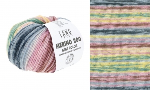 Lang Yarns Merino 200 Bebe Color - Pelote de 50 gr - Coloris 0605 Mauve/Jean/Jaune Baby