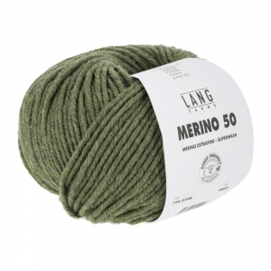 Lang Yarns Merino 50 - Pelote de 100 gr - Coloris 0398 Olive Foncé Mélangé