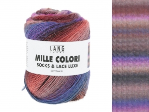 Lang Yarns Mille Colori Socks & Lace Luxe - Pelote de 100 gr - Coloris 0219 Marron/Rouge/Violet