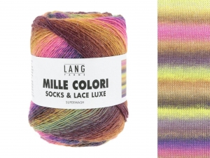 Lang Yarns Mille Colori Socks & Lace Luxe - Pelote de 100 gr - Coloris 0220 Hot Pink/Jaune Doré/Marron