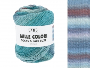Lang Yarns Mille Colori Socks & Lace Luxe - Pelote de 100 gr - Coloris 0221 Pétrole/Turquoise Clair/Émeraude