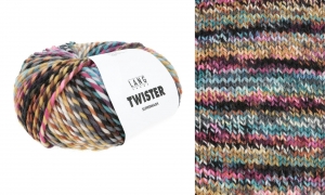 Lang Yarns Twister - Pelote de 100 gr - Coloris 0002 Pétrole/Noir/Rose