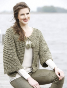 Cardigan en côtes perlées et pompons