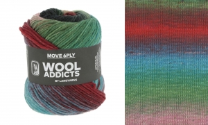 WoolAddicts by Lang Yarns Move /6-ply - Pelote de 100 gr - Coloris 0010 Dark Green/Red/Blue/Rose