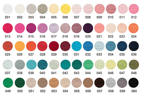 Assortiment des 60 coloris de Rico Design Ricorumi DK